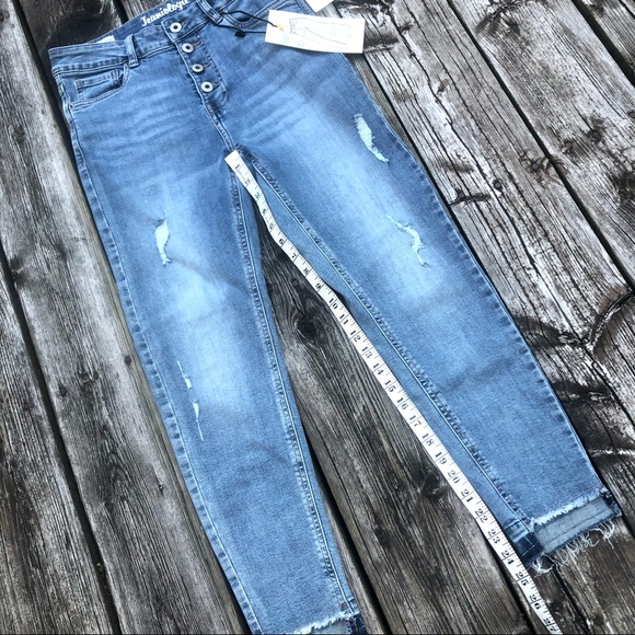 Jeanologie high waisted cropped jeans stretchy size 5 - Picture 12 of 15